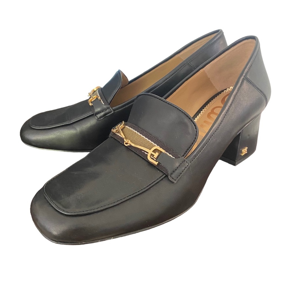 Sam Edelman Black Padded Metallic Flo Square Toe Block  Heel Loafers Size 11